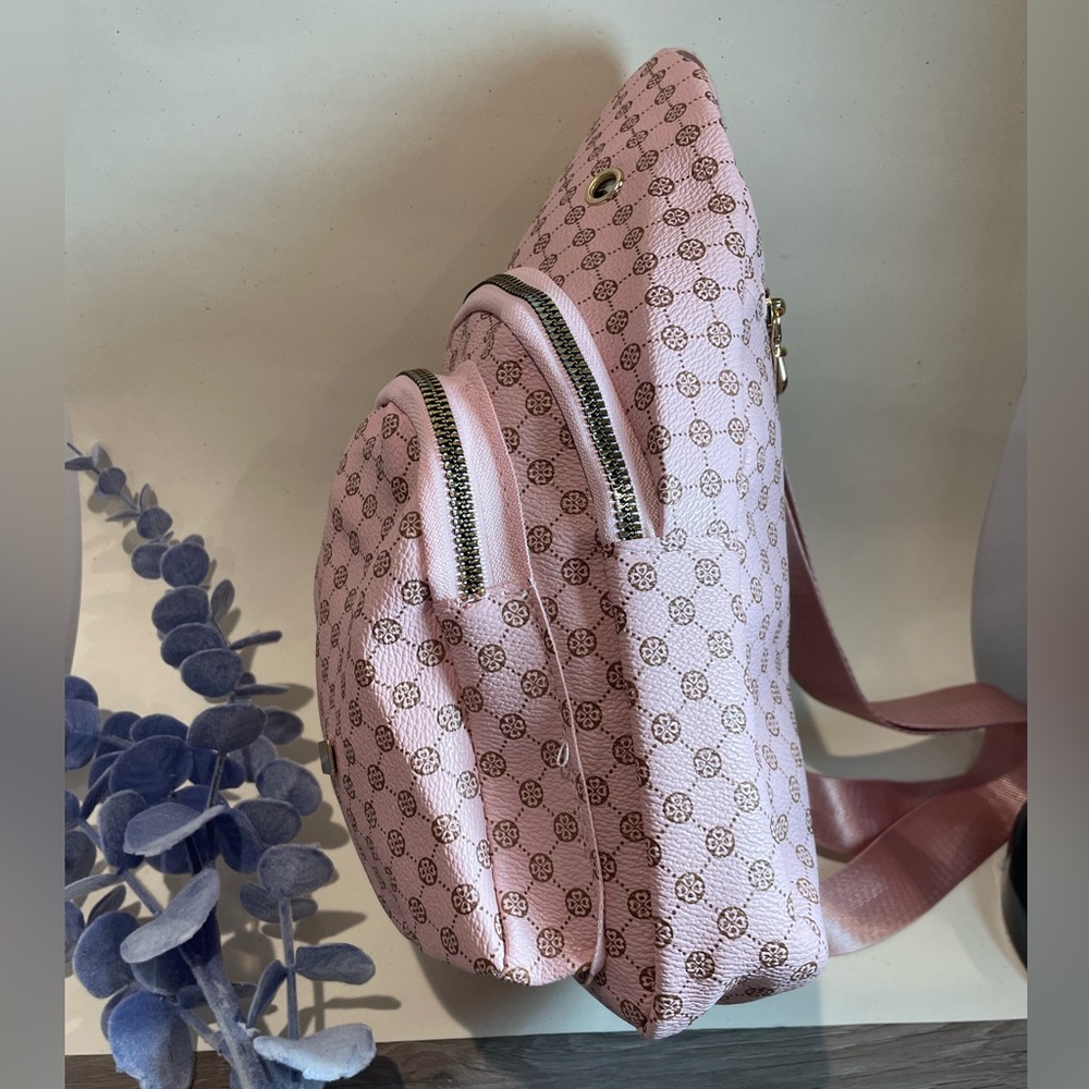 Sling Bag Crossbody Bag Pink & Brown Polka Dot Pattern